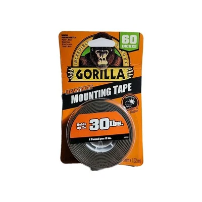 Gorilla Heavy Duty MOUNTING TAPE Double-Sided Black Holds 30 lbs 1" x 60" - Image 1 of 2