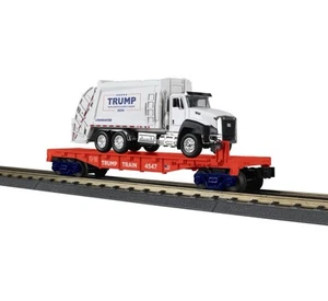 MTH RAILKING DONALD J TRUMP FLAT CAR W/ GARBAGE TRUCK (HAS SOUND) O GAUGE - Picture 1 of 3