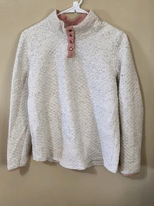 Maurices Woman's Med Pink Gray Quilted Quarter Button Pullover Sweatshirt - Picture 1 of 13