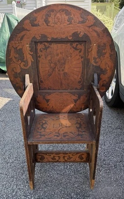 Antique English Monk's Chair  Bench Oak Converts to Folding Table ROUND 19th C - Image 1 of 4