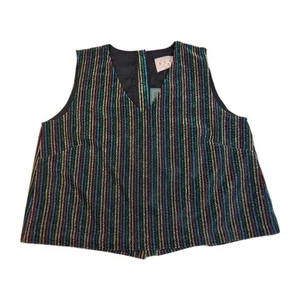 Buru Women's Top Size S Striped  Shimmer V-Neck Sleeveless Boxy Multi Black (65) - Picture 1 of 9