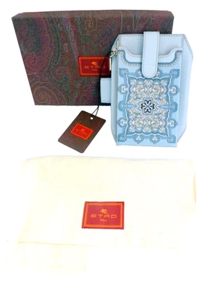 Etro Phone Holder Case Pale Blue Leather Print With A Belt Loop NWT - Image 1 of 4