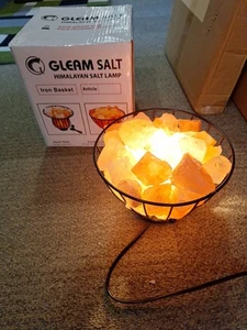 Himalayan Salt Lamp Crystal Pink Salt Chunks XL Round Basket Healing Ionizing UK - Picture 1 of 4