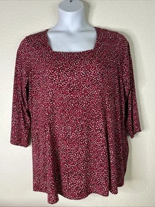 Susan Graver Womens Plus Size 1X Berry Speckled Square Neck Top 3/4 Sleeve - Picture 1 of 5