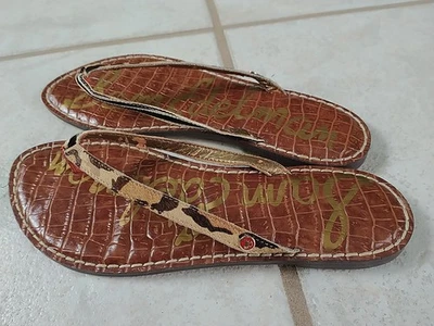 Sam Edelman Gracie Fur Leather Flip Flop Mixed Animal Print Leopard Zebra 7 - Image 1 of 4