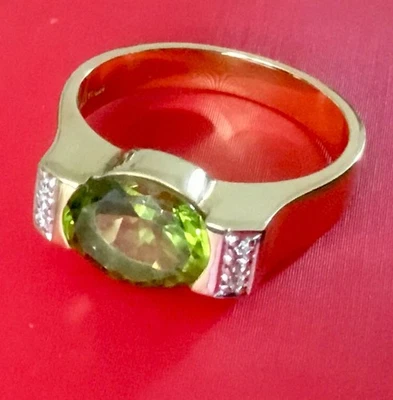 Ring 585 Gelbgold massiv (7,4 g) mit Peridot und Diamanten Gr. 18 Neuw. - Bild 1 von 4