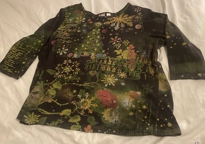 Árbol de Navidad para mujer edición navideña con tachuelas doradas manga larga 1X Foto 1 de 4