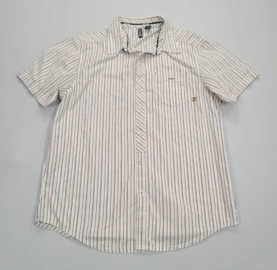 Split Shirt Mens Large White Brown Button Up Casual Comfort Stylish - Image 1 of 4