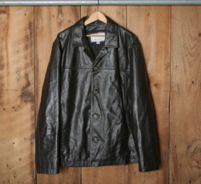 WILSONS M.Julian Brown Leather Quilt Lined Insulated 4-Button Car Coat Sz. L - Image 1 of 4