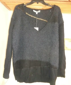 SUÉTER DE LANA MERINO TRACY REESE NEGRO CUELLO EN V TRANSPARENTE DETALLADO NUEVO CON ETIQUETAS M - Imagen 1 de 10