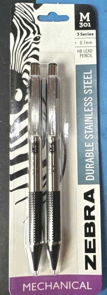 2 УПАКОВКИ Zebra M-301 механический карандаш 0,7 мм HB свинца из нержавеющей стали / ластик новый - Изображение 1 из 1