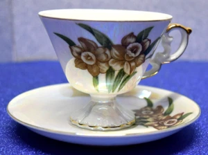 VTG Japanese Floral Gold Accent Iridescent Porcelain Tea Cup and Saucer - Picture 1 of 10