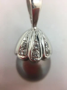 18k WEISSGOLD ANHÄNGER TAHITI PERLE 9,85mm DIAMANTEN WEIHNACHTSANGEBOT - Bild 1 von 4