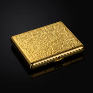 Embossed Arabesque Pocket Metal Cigarette Case Gold Plated Copper Holder Box - Picture 1 of 5