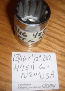 CRAFTSMAN 13/16" NEW SOCKET 1/2" DRIVE 12 PT USA -G- SHALLOW #47511 - Picture 1 of 1