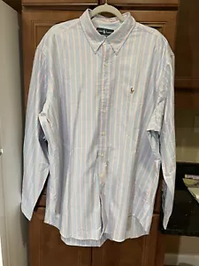 NWT Ralph Lauren Classic fit Mens Sz XXL Shirt Blue W /Strips Cotton Bottom Down - Picture 1 of 9