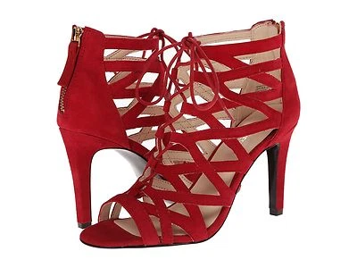 NINE WEST AUTHORITY RED SUEDE OPEN TOE ZIPPER WOMEN SANDAL MULTISIZE AS217 - Image 1 of 4