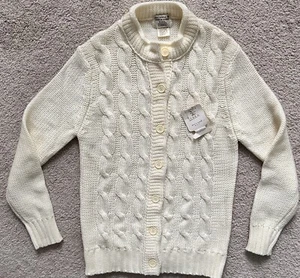 Vintage Sears Ivory Cable Knit Chunky Fisherman Cardigan Sweater 80s NWT Retro - Picture 1 of 20