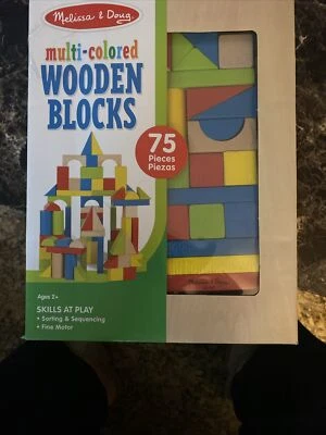 Melissa & Doug 75-Pcs Multi-Colored Wooden Blocks Shapes Building Set NEW Sealed - Image 1 of 3