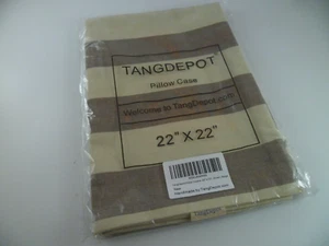 NEW TANGDEPOT Pillow Case Cover Stripe Brown Beige Cotton 22X22" - Imagen 1 de 5