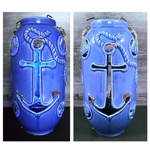 Nautical Maritime Lantern Dark Blue With Blue Led Lights Weathered Look Lamp - Picture 1 of 6