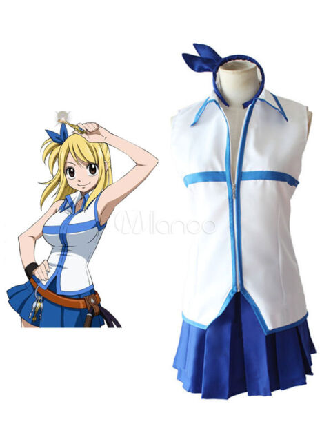 Fairy Tail Season 4 Lucy Heartfilia Dress Cosplay Costume Full Set in Stock  dress Sexy Low Back girls White Skirt