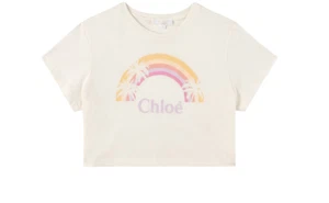 Chloe Girls' Logo Cropped Cotton Tee White Size 3T 1213 - Picture 1 of 1