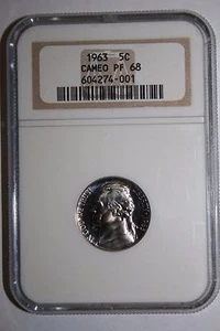1963 PF 68 Cameo Jefferson Nickel NGC #001 - Picture 1 of 3