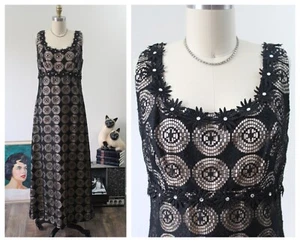 VTG 1960's Empire MCM Designer Black illusion Spiderweb Crochet Dress Bridgerton - Picture 1 of 10