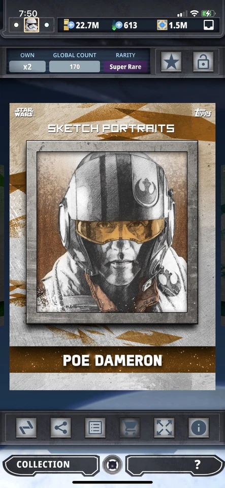 Topps Star Wars Digital Card Trader TLJ Sketch Portraits Poe Dameron Insert - Image 1 of 1