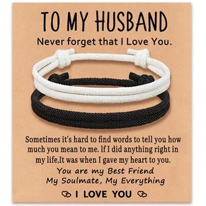 Matching Adjustable Rope Bracelet for Couples, Husband Bracelet Anniversary V - Picture 1 of 5