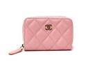 USED Chanel Iridescent Rose Pink Quilted Caviar Leather Classic Zipped Coin Purs