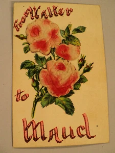 Alte handgefertigte Postkarte verschickt erhabene Rosen Blumen 1 Cent Stempel - Bild 1 von 2