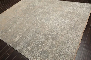Tibetan 8'x10' Hand Knotted Wool & Silk Contemporary Sherpa Area Rug Gray, Beige - Picture 1 of 2
