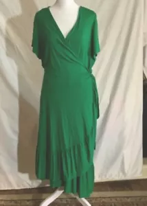 Eloquii Emerald True Wrap Stretch Jersey Knit Dress 24 Party Wedding Holiday Mod - Picture 1 of 3