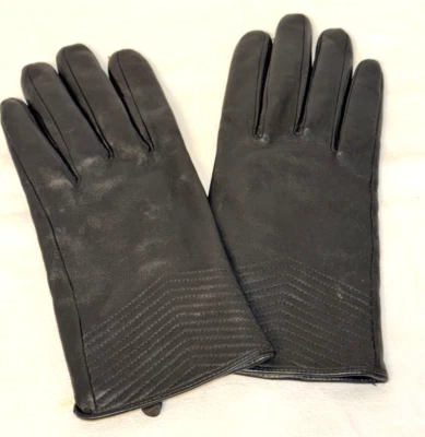 Guantes Mujer Piel Oveja Negro Merona Talla L/XL Chevron Acolchado Diseño Cálido Foto 1 de 4