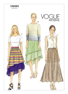 Vogue Misses Gathered-Waistline Asymmetrical Hem Skirt Sewing Pattern V8981 XS-M - Picture 1 of 4