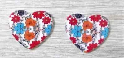 flower heart wood sewing buttons 2 holes 1 inch #12 orange blue 2pc set new - Image 1 of 2