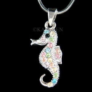 ~Rainbow Seahorse~ Beach Wedding made with Swarovski Crystal Sea Ocean Necklace - Picture 1 of 2