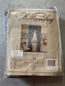 Williamsburg Tailored Pole Top Drape Blue Floral Periw Garden Pattern Vintage - Picture 1 of 6