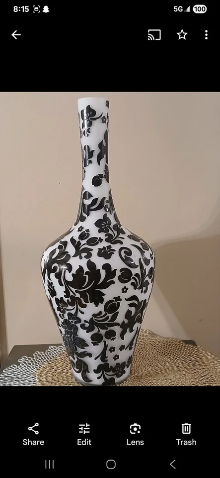 Vaso de vidro chinês antigo Pequim brilho preto e branco fosco 21" de altura - Imagem 1 de 2