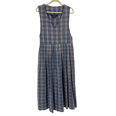 Vintage 90’s Blue Plaid Pinafore Jumper Dress Indian Cotton Preppy Cottagecore L - Image 1 of 4