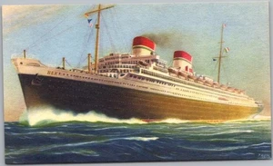 Vintage ITALIAN LINE STEAMSHIP CO. Postcard "S.S. REX" Artist-Signed / UNUSED - Picture 1 of 2