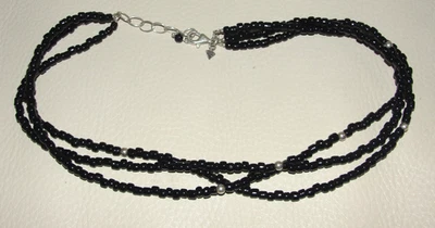 Винтажное ожерелье из чистого серебра с 3 нитями ЧЕРНОГО ОНИКСА 17 дюймов ВЫШЕДШЕЕ НА ПЕНСИЮ SILPADA  - Изображение 1 из 4