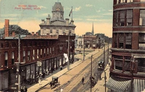Tarjeta postal recuerdo vintage de 1912 Water Street Port Huron Michigan - Imagen 1 de 2