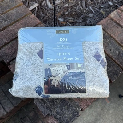 Vintage Jubilee Queen Waterbed Sheet Set 180 Thread Count Soft Percale NOS - Image 1 of 4