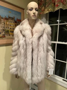 NUEVO SAGA 26" Hasta la Cadera Real Azul Ártico Blanco Piel de Zorro Abrigo Chaqueta Pequeña 4/6 EE. UU. - Imagen 1 de 10