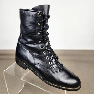 Botas Justin L0506 Western Roper Kiltie Roper negras con cordones para mujer talla 8,5 C - Imagen 1 de 9