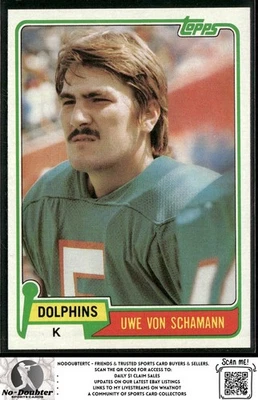 1981 Topps #21 Uwe Von Schamann Miami Dolphins 81TF - Image 1 of 2