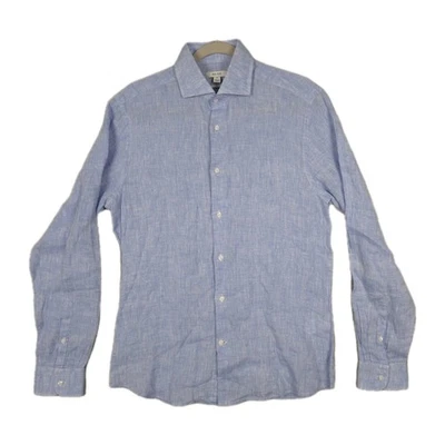 Reiss Linen Shirt Men's Size Medium Regular Fit Light Heather Blue Long Sleeve - Image 1 of 4